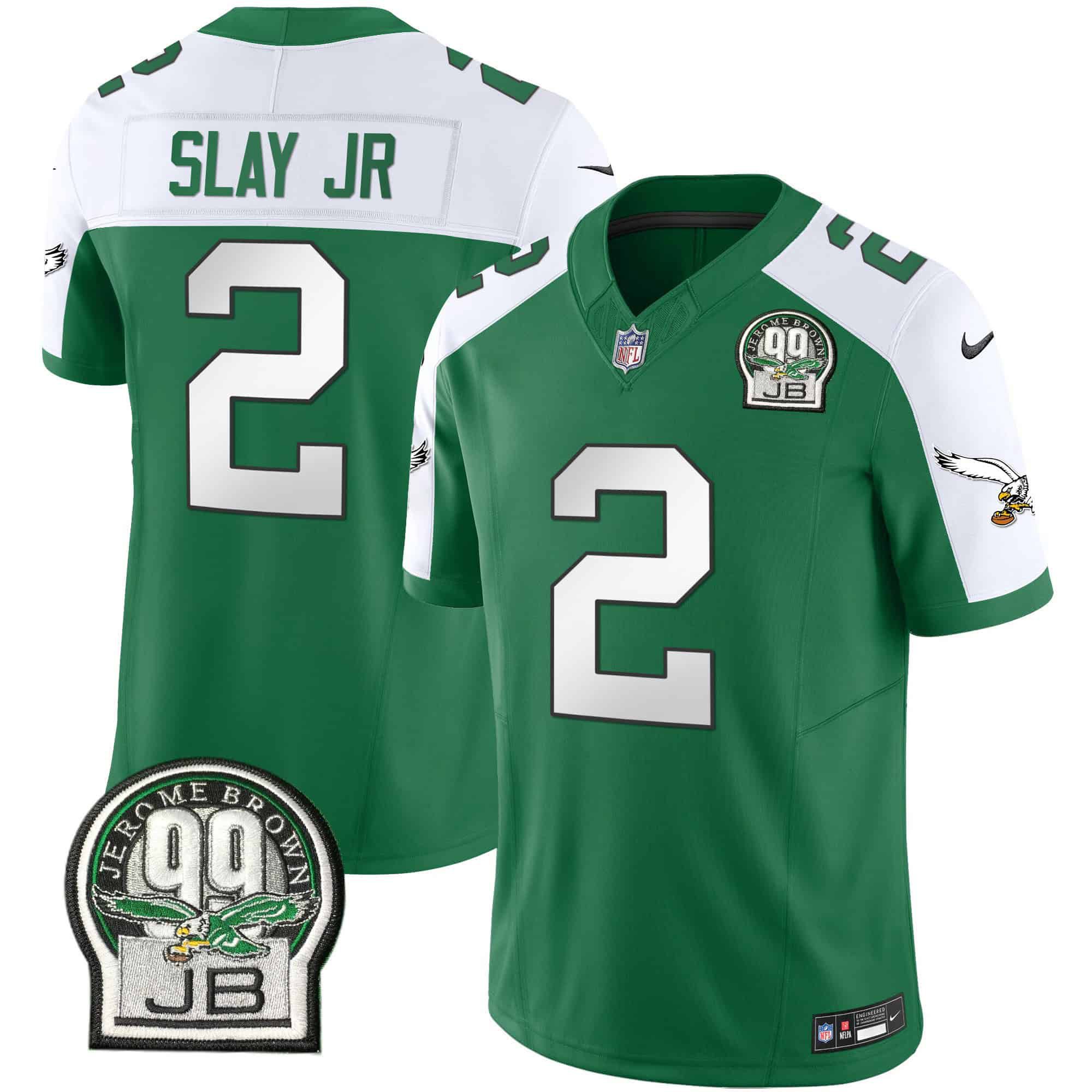 Men Philadelphia Eagles #2 Slay jr Green 2024 Nike Jerome Brown Patch Alternate Limited NFL Jersey